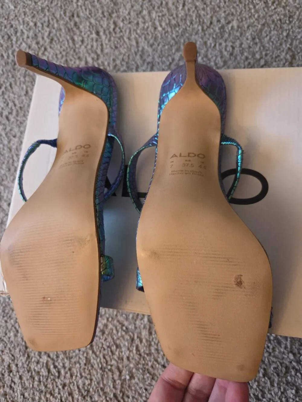 New, Aldo Limosa teal iridescent slide sandals 7 - Picture 4 of 7